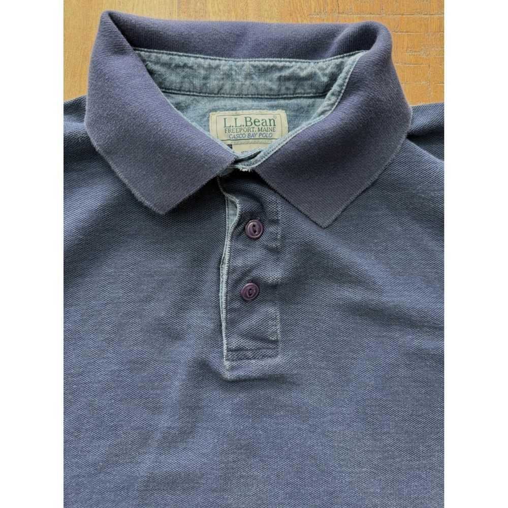 VTG LL Bean Mens Casco Bay Polo Long Sleeve Rugby Shirt Size LG Tall Heavyweight - Picture 2 of 7